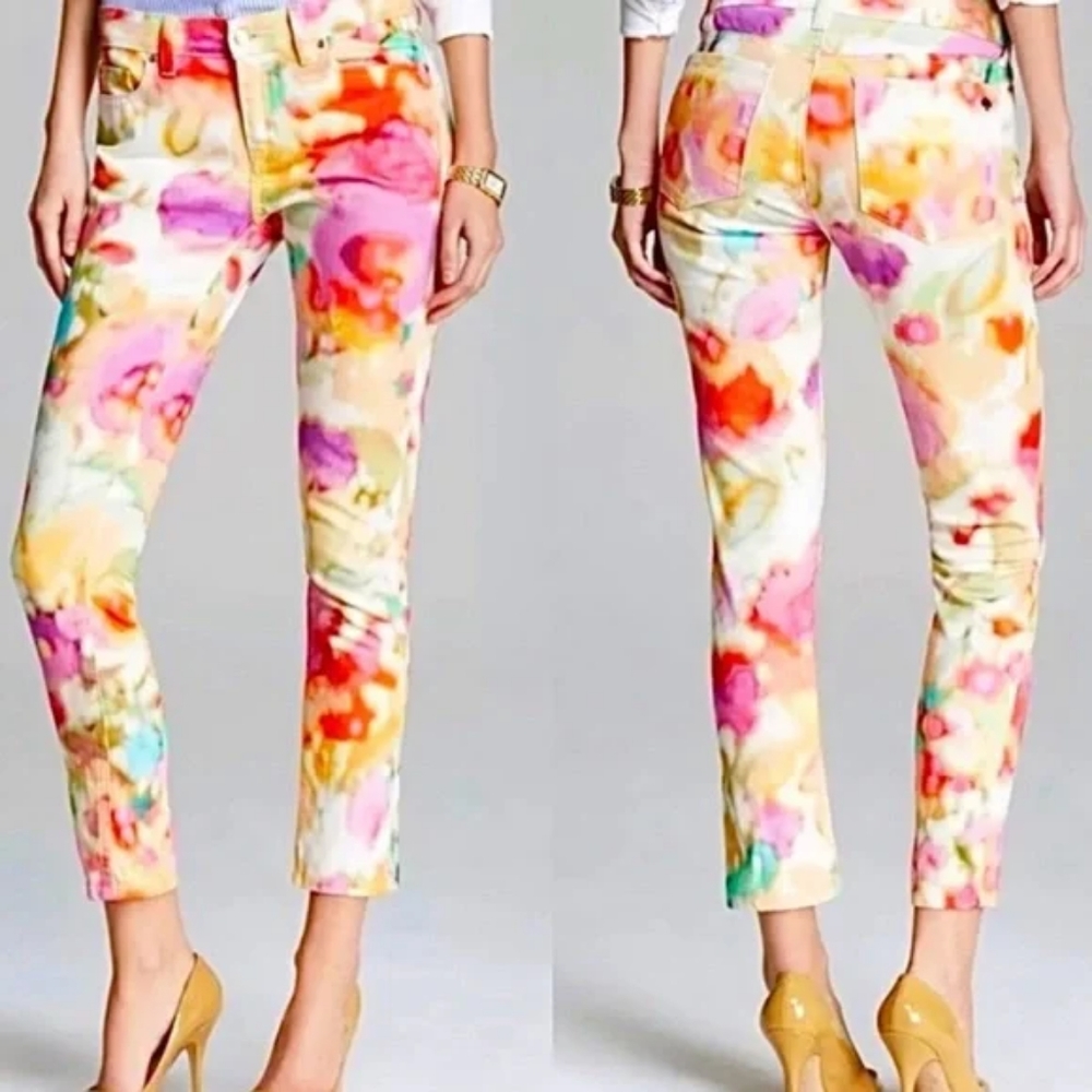Kate Spade Broome St Watercolor Cropped Jeans Y2K Coquette Boho 25 - Picture 4 of 16